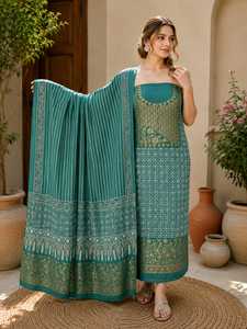 Traditional <b>Indian</b> Cotton Salwar Suit Set Brown Digital Printed Loose Fit Midi Length Women's Ethnic Wear Casual Style - Product Image 5