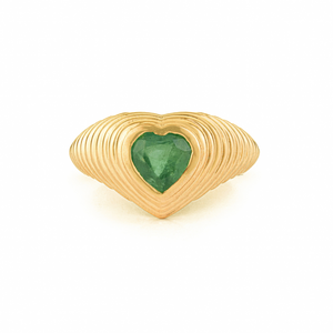 Anillo de Oro Amarillo K14 de Alta Gama, Diseño Elegante y Moderno, con Esmeralda y Forma de Croissant, Joyería Personalizada - Product Image 1