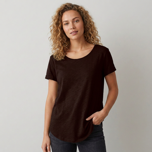 Camiseta de Cuello Redondo Verde Oliva para Mujer, Manga Corta, Corte Holgado, Tejido Jersey Informal, 100% Algodón, Transpirable, para Todas las Temporadas - Product Image 6