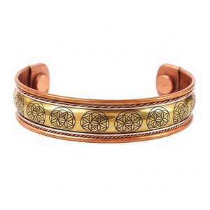 Multi-Polar Magnetic <b>Copper</b> Bracelet for Enhanced Benefits Flower Engraved - Product Image 6
