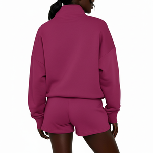 Ensemble survêtement femme personnalisé en molleton de coton épais avec sweat à capuche et short – Conception sur mesure - Product Image 3