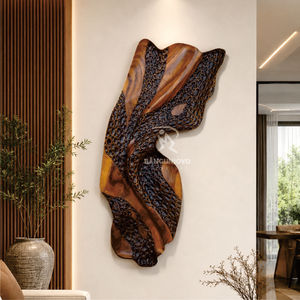 Modern <b>Wooden</b> Wall Decor Sculpture Irregular Tree <b>Slice</b> Art Panel Chocolate Color for Living Room - Product Image 1