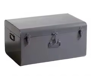 Coffre de rangement en métal rectangulaire avec couvercle, design industriel, organisateur d'outils, 1 couche, couvercle à charnières - Product Image 1