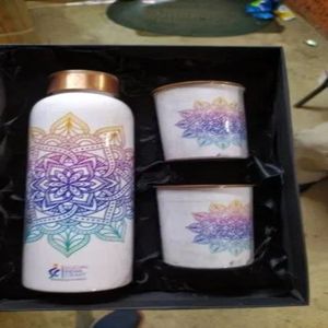 Mandala <b>Drinkware</b> Gift Set Copper Tone Water Bottle and Cups Reusable Ceramic <b>Drinkware</b> for Travel Gift - Indian Home Crafts - Product Image 4
