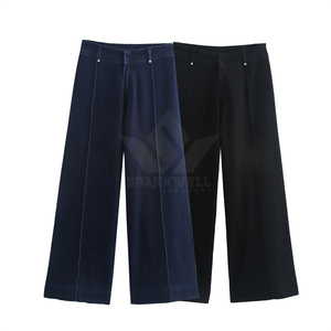 Pantalon large bleu marine pour femme, taille haute, coupe ample, longueur complète, décontracté, jambe droite, pantalon de mode, à porter au quotidien - Product Image 3
