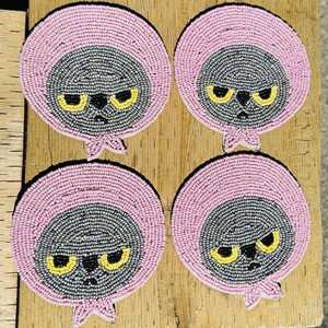 Cute Pink Owl Beaded Coasters Set of 4 Reusable <b>Bar</b> <b>Mats</b> Fabric Drinkware Accessories - Product Image 2