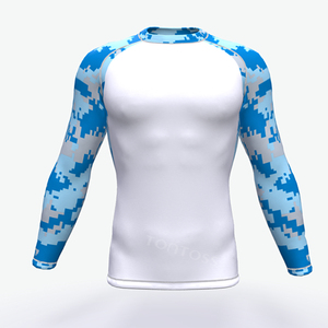 MRI Made Custom Compression Rash Guard Blue Green Gradient Quick Dry Polyester <b>Athletic</b> Shirt Full Sleeve Sport Top Quality OEM - Product Image 3