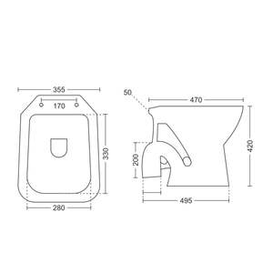 Inodoro suspendido de pared con forma cuadrada innovadora y moderna, 470x355x420mm, cerámica sanitaria, para uso comercial en baños. - Product Image 4