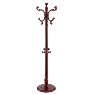 Perchero clásico de madera con base redonda y múltiples ganchos para almacenamiento en la entrada - Product Image 1