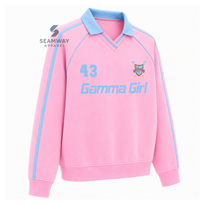 Sudadera de Rugby Universitaria para Mujer Gamma Phi Delta Sorority, Cuello Polo, Manga Larga, Bordada, Informal, Estilo Universitario - Product Image 2