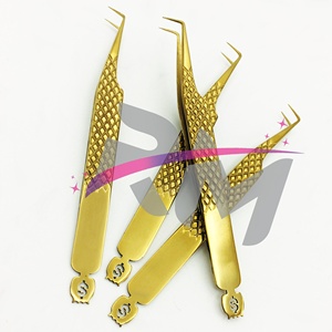 RMI Gold Tweezers 90 Degree Boot Volume <b>Eyelash</b> <b>Extension</b> Tweezer Logo <b>mink</b> Fan Making Tight Grip Lash Tweezer - Product Image 2