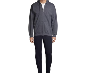 Men's Navy Blue Hooded Sweatshirt <b>Set</b> Solid Color Cotton French Terry Casual Wear Autumn Season Full Zip Design Wholesale - Product Image 1