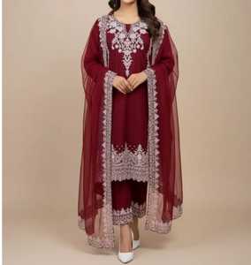 Black Traditional Indian Pakistani Salwar Kameez Women Knee-Length Embroidered Wedding Outfit Regular Fit - Product Image 2