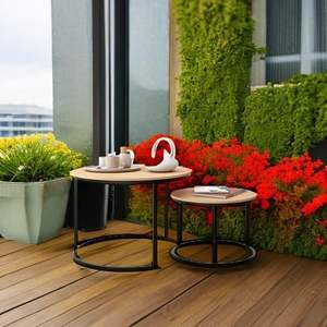 Table d'appoint ronde en bois à motif marbré avec cadre doré, style industriel moderne, pour salon et chambre à coucher - Product Image 6