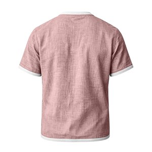 Camiseta de Hombre de Lino y Algodón de Color Sólido, Manga Corta, Ligera, Transpirable, Cuello Redondo, con Bolsillo en el Pecho y Ribete en Contraste, Corte Casual - Product Image 6