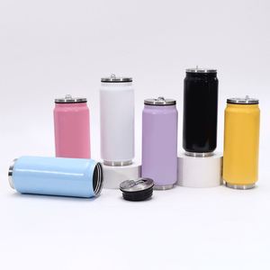 Botella de Agua Personalizada de 420 ml con Revestimiento de Color, Taza Aislada al Vacío de Doble Pared, Botella de Agua de Acero Inoxidable Tipo Lata de Cola con Tapa y Pajita - Product Image 2