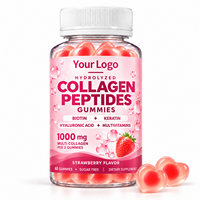 Gummies personnalisées multi-collagène hydrolysé 1000mg avec biotine et kératine, sans sucre, pour la santé des cheveux, de la peau et des ongles, 60 unités