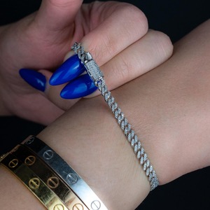 Bracelet cubain en moissanite, chaîne cubaine en argent sterling 925, bijoux fins pour femmes, bracelet tennis pour hommes - Product Image 4