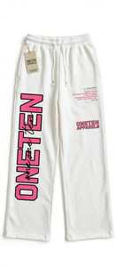 ONETEN <b>Men's</b> White Cotton Midweight Sweatpants Elastic Waist Drawstring Letter Print Street Style <b>Joggers</b> - Product Image 1