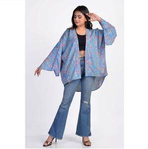 Kimono Corto Bohemio con Estampado Paisley, Ropa de Playa, Kimono Corto, Cubrebaño, Chal de Seda, Cárdigan para Mujer - Product Image 1