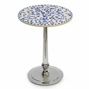 Mesa Auxiliar Redonda Moderna de Aluminio con Base Negra y Diseño de Mosaico Hecha a Mano para Sala de Estar, Uso en Interiores - Product Image 3
