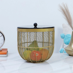 Antique Bronze Metal Fruit Bulbul Basket with <b>Mesh</b> Lid Decorative Birdcage Style <b>Insect</b>-Proof Storage Holder Fr Kitchen Counter - Product Image 2