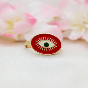 Wholesale 925 Sterling <b>Silver</b> Gold Plated Devil Eye <b>Adjustable</b> Cocktail <b>Ring</b> Red Enamel White Zircon Fashion Jewelry for Women - Product Image 1