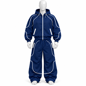 Conjunto de Chaqueta Cortavientos y Pantalones de Nailon Personalizados al por Mayor, Traje Deportivo Holgado con Cremallera, en Venta - Product Image 4