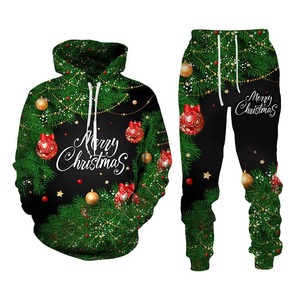 Ensemble sweat-shirt à capuche et pantalon de survêtement unisexe avec imprimé chat de Noël, ensemble 2 pièces, tenue décontractée d'hiver - Product Image 4