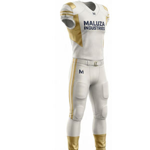 Ensemble de maillot et pantalon de football américain Elite blanc et or, respirant, équipement professionnel MALUZA INDUSTRIES Pro - Product Image 1