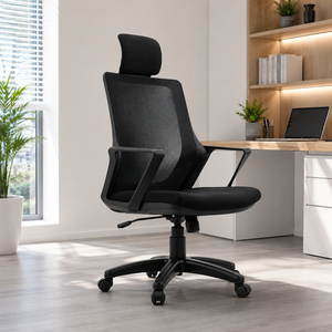 Chaise de bureau moderne en maille avec accoudoirs réglables et appui-tête intégré, design ergonomique pivotant pour usage domestique ou professionnel - Product Image 1