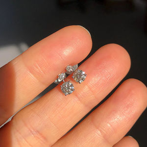 Boucles d'oreilles pendantes à deux pierres en diamant cultivé en laboratoire, or blanc 14 carats, boucles d'oreilles minimalistes en diamant pour femmes, bijoux fins - Product Image 1