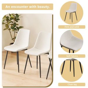 Modern Kitchen Dining Chairs Set 4 Linen Padded Seats with Sturdy Black Metal Legs Beige Design for Dining Table - Product Image 4