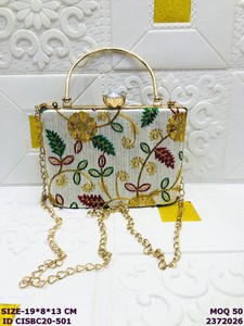 Designer Women Evening Clutch Purse with Embroidery and <b>Sequins</b>, Metal Frame <b>Handbag</b> for Wedding Party Festive Wear - Product Image 2