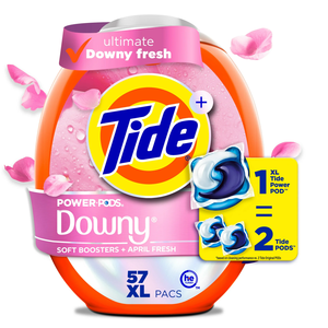 Cápsulas de detergente para ropa Tide Power PODS Downy Soft Boosters con aroma April Fresh, ecológicas, en polvo, 57 unidades, para baño - Product Image 2
