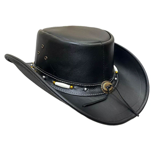Chapeaux de cowboy en cuir véritable de style unique OEM, chapeaux de cowboy vintage pour l'équitation en plein air avec logo personnalisé - Product Image 3