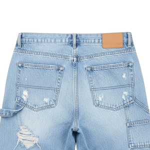 Mens <b>Paint</b> Design Blue Jean Shorts for Men Custom Stains Details Carpenter Style Jorts Streetwear Clothing Trend Y2k Street - Product Image 5