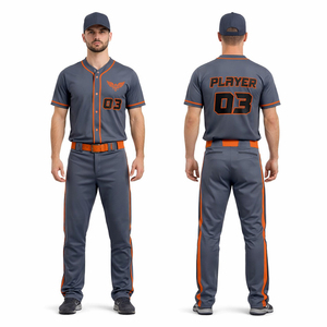 Custom Gray Orange Baseball Uniform Set Men Breathable Sports Jersey Pants Team Wear Athletic Outfit - Product Image 1