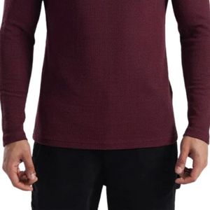 Men's Maroon Solid <b>Cloud</b> Warm Tee Soft Lightweight Crew <b>Neck</b> Long Sleeve Fitness Gym Training Workout Performance 180g - Product Image 5