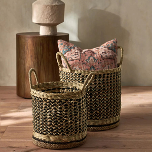 Ensemble de 2 paniers de rangement en jonc de mer noir et naturel, faits à la main, vente en gros, écologiques, fabriqués au Vietnam - Product Image 3