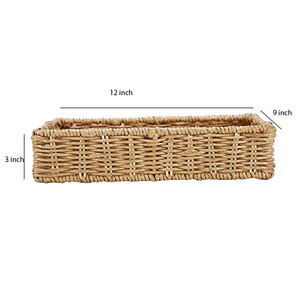 Tabletop Decoration Rectangle Shape Handmade Woven Rattan Storage Fruit Tray With Handle Custom Size <b>Kitchen</b> Ware Home Decorate - Product Image 6