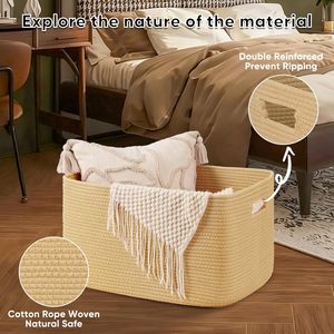 75L Eco-Friendly Modern Woven Cotton Rope <b>Storage</b> Basket 22x17x12 for <b>Drink</b>/Food Use in Living Room Bedroom Nursery - Product Image 2