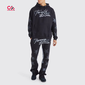 Ensemble de survêtement à capuche pour homme, manches longues, sweat-shirt en coton, pantalon avec impression d'étoiles, coupe ample, streetwear, vêtements d'automne - Product Image 1