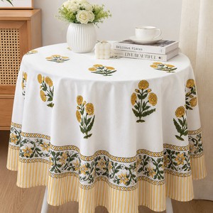 Custom Modern Luxury Boho Floral Block Print Eco-Friendly Washable Handmade Vintage Cotton Cover <b>Tablecloth</b> Includes Napkin - Product Image 3