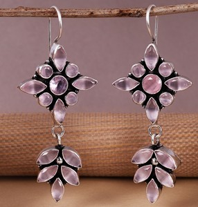 Wholesale <b>Red</b> Crystal Dangle Drop <b>Earrings</b> | Floral Leaf Statement Jewelry | Boho Ethnic Fashion <b>Earrings</b> - Product Image 6