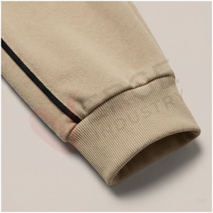 Ensemble de survêtement en molleton beige pour homme, manches longues, col montant, fermeture éclair sur le devant, poches latérales, couleur unie, respirant, décontracté, automne - Product Image 6