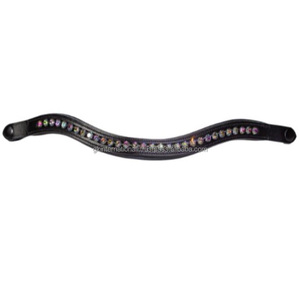 Bandeau de tête de cheval en cuir rembourré, luxueux, facile à utiliser, avec boucle à bouton-pression, fait main, cristaux multicolores, diamants brillants, canal vide - Product Image 1