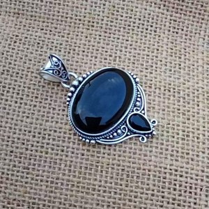 จี้รูปไข่หินออนิกซ์สีดำ เงินแท้ 925 สร้อยคอทำมือประดับพลอย สำหรับผู้หญิงผู้ชาย ของขวัญ เครื่องประดับ - Product Image 2