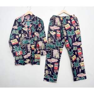 Conjunto de Pijama de Algodón Hecho a Mano, Hermoso, Estético y Único, Estampado, Ligero, Transpirable, 100% Algodón para Mujer, Pijamas de Verano para el Hogar - Product Image 1