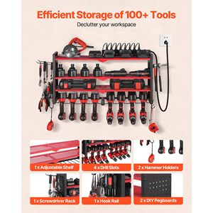 Organizzatore per Utensili Elettrici da Parete, Stazione di Ricarica con 4 Supporti per Trapani, Scaffale a 3 Livelli per Trapani, Pannello Forato Laterale per Garage - Product Image 4